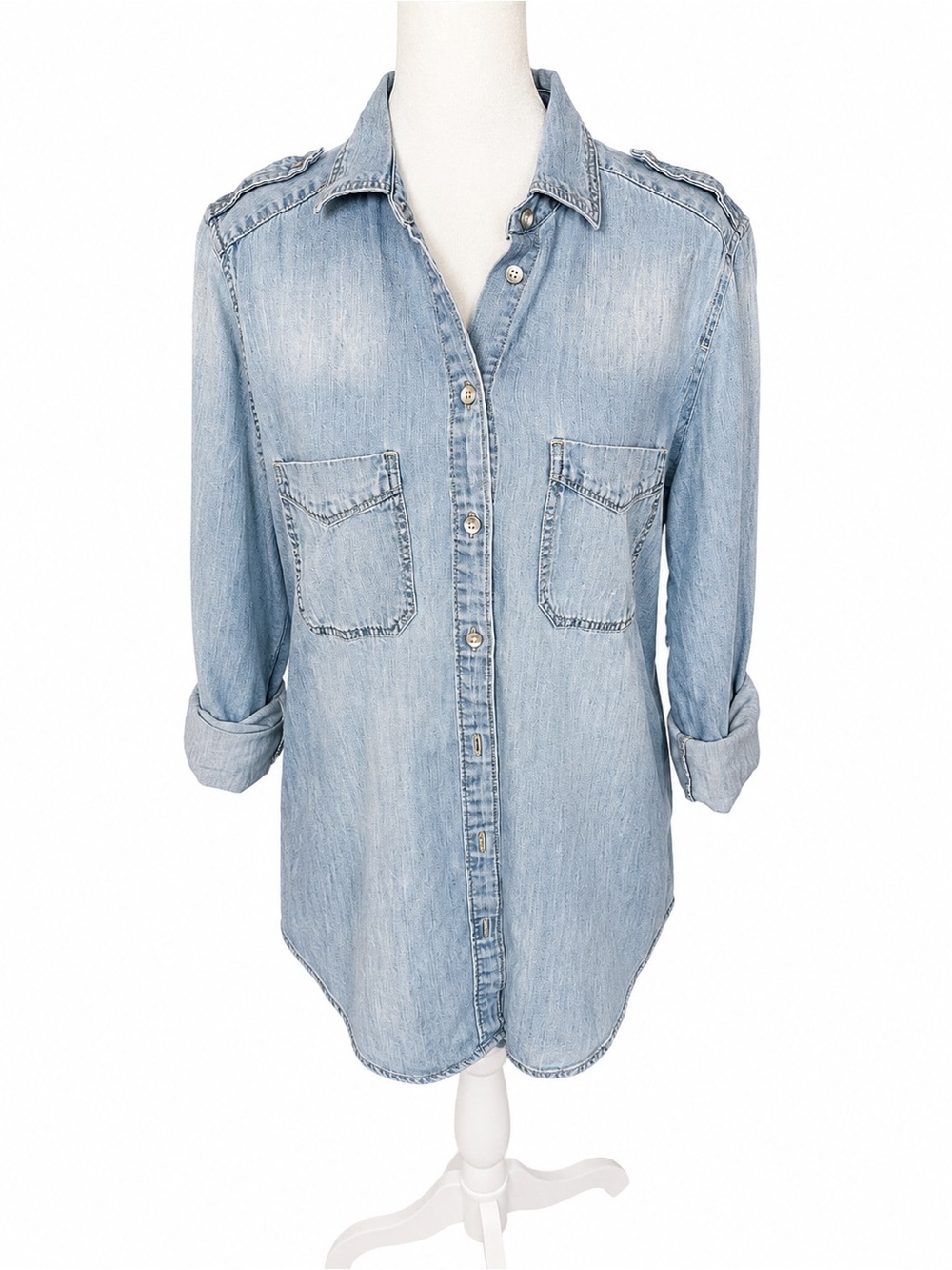 Express Light Wash Boyfriend Denim Button-Front Shirt